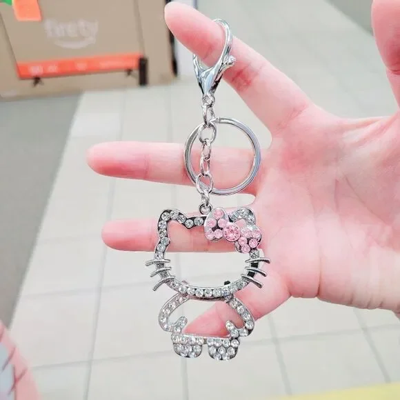 Brand New Hello Kitty Rhinestone Silver Keychain - Picture 4 of 6